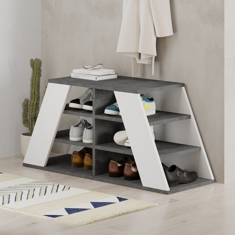 Armoire à chaussures élégante avec 2 portes, grise et blanche, 41,5 po x 19,7 po x 14,8 po | 100% panneau de particules enduit de mélamine, 0,7 po d'épaisseur | Peut supporter jusqu'à 176 lb | Solution de rangement élégante pour les entrées et les couloirs