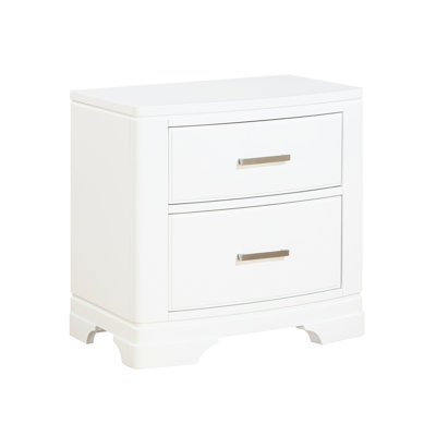 Table de chevet blanche de style transitionnel avec deux tiroirs et poignées de rangement, H 26 po x 17 po x 26 po, table de chevet en bois au design épuré pour la décoration de chambre à coucher, H 26 po x 17 po x H 26 po
