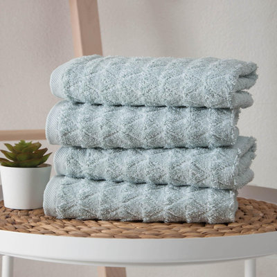 Ensemble de quatre essuie-mains en coton turc géométrique 16 po x 30 po Aqua