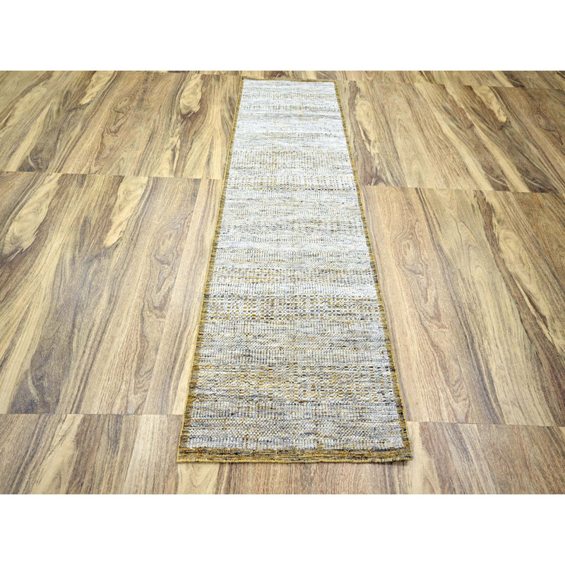 Tapis de couloir oriental jaune en laine noué à la main 2 pi 8 po x 8 pi 2 po - MOA10276275