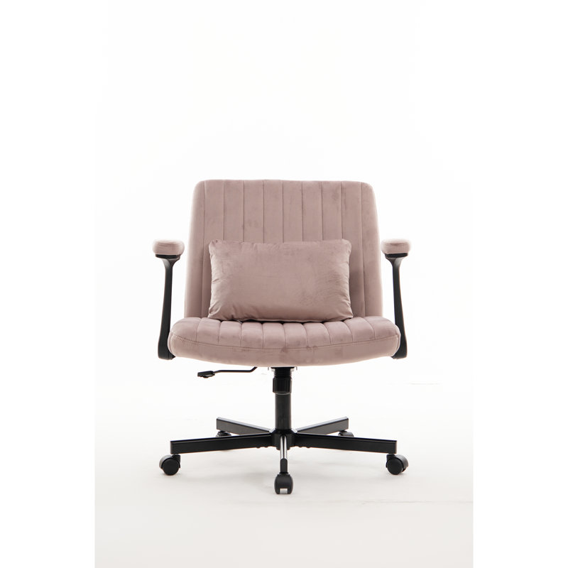 Pink Cross Armrest Office Chair With Wheels And 360 Swivel - Suitable For Home Reading | Adjustable Tilt Optimal Comfort Function Workspace Vanity Larger Stability
