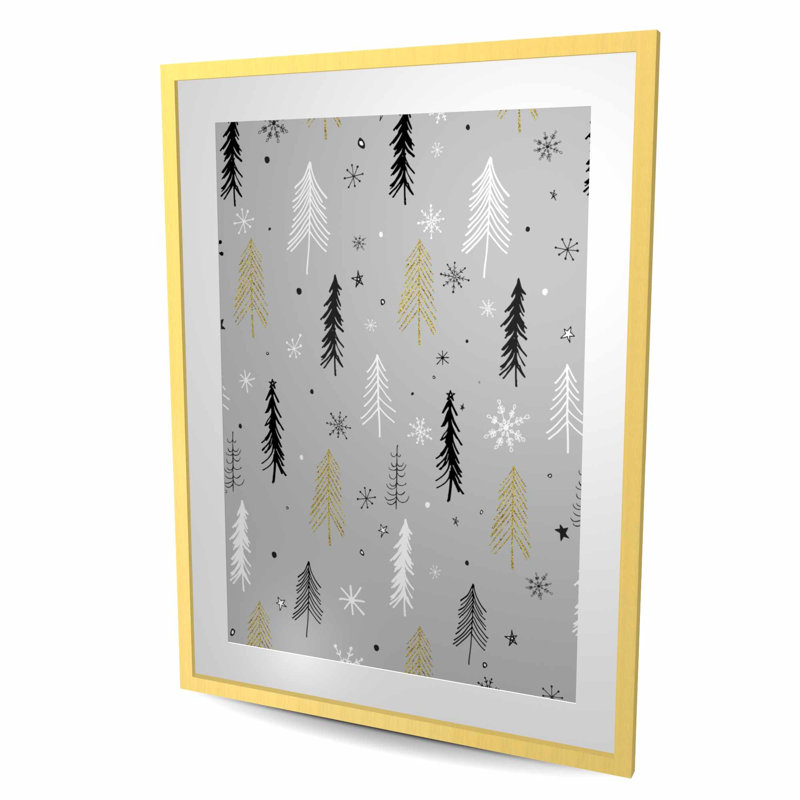 Motif d'arbre de Noël imprimé gris, H 48 po x l 36 po, Doré
