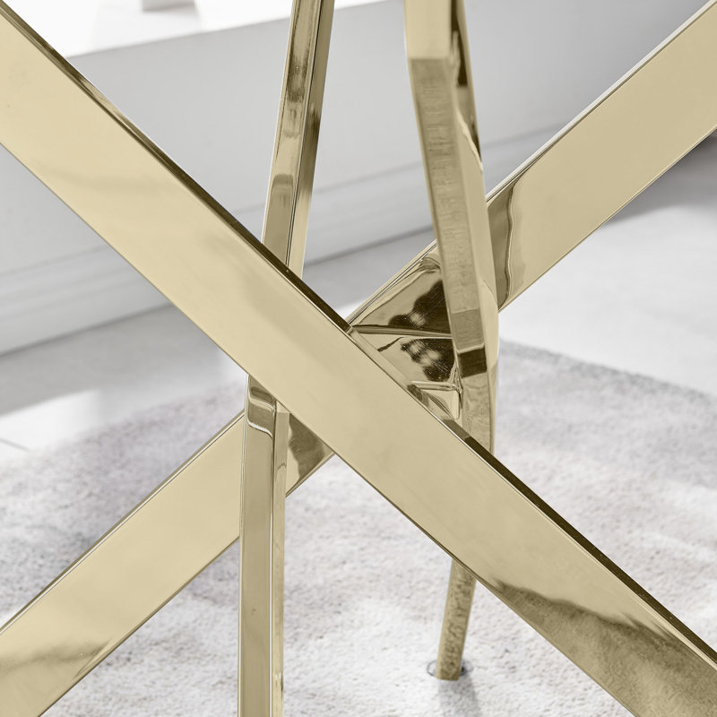 Lenworth Modern Metal and Glass Dining Table Seats 4 or 6, 29.9" H x 59" L x 35.4" W, Gold