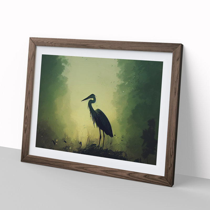 Heron Bird - Single Picture Frame Painting, 34cm H x 46cm W x 2cm D, Walnut