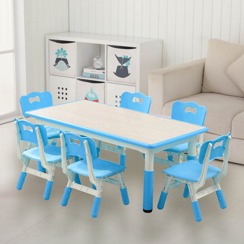 Ensemble de table et de chaises pour enfants, bureau à hauteur réglable avec 6 sièges, table d'artisanat, pieds antidérapants, capacité maximale de 300 lb