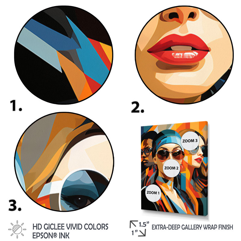 Pop Art Fashion Portrait II - impression sur toile moderne, Cadre doré à une seule photo, H 32 po x l 24 po x P 1 po