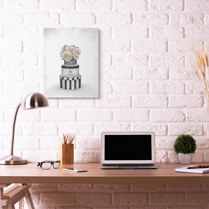 Neutral Gray Fashion Flower Box Canvas Wall Art