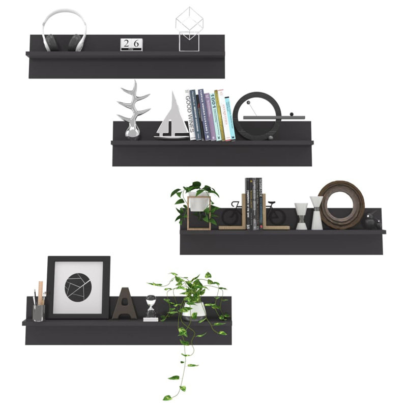 Lajasmine 4 -Piece Floating Shelf, 18 cm H x 80 cm W x 11.5 cm D, Bright White