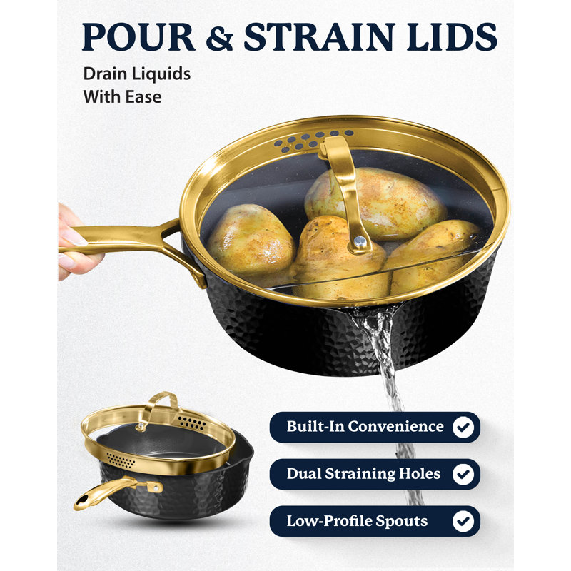 Charleston Collection Hammered Black and Gold 4 Qt Nonstick Aluminum Sauté Pan