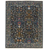 Rock My Classics Wool Oriental Area Rug in Black/Midnight Blue