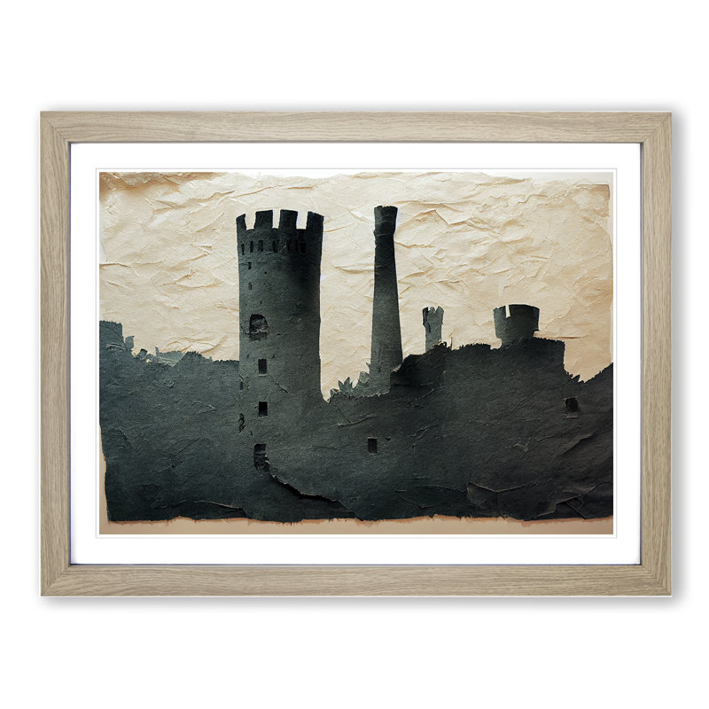 Castle Torn Paper 1 Piece Single Picture Frame Wall Art, 46cm H x 64cm W x 2cm D, Oak Framed