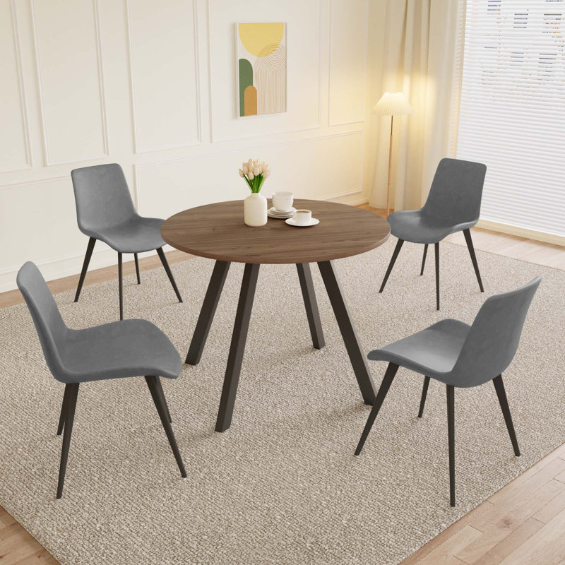 Ensemble de table de salle à manger ronde, table de cuisine moderne avec chaises, Gris, Tanné, 5 Pieces: Table, 4 Chairs 