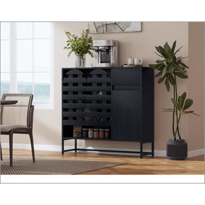 Stylish Woven Door Buffet Cabinet with Arched Doors and Adjustable Shelves, Perfect for Modern and Bohemian Decor in Any Room