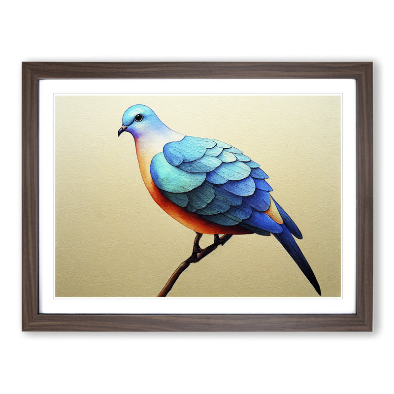 Dove Bird In Watercolour Vol.2 - Single Picture Frame Print, Walnut Framed, 34cm H x 46cm W x 2cm D