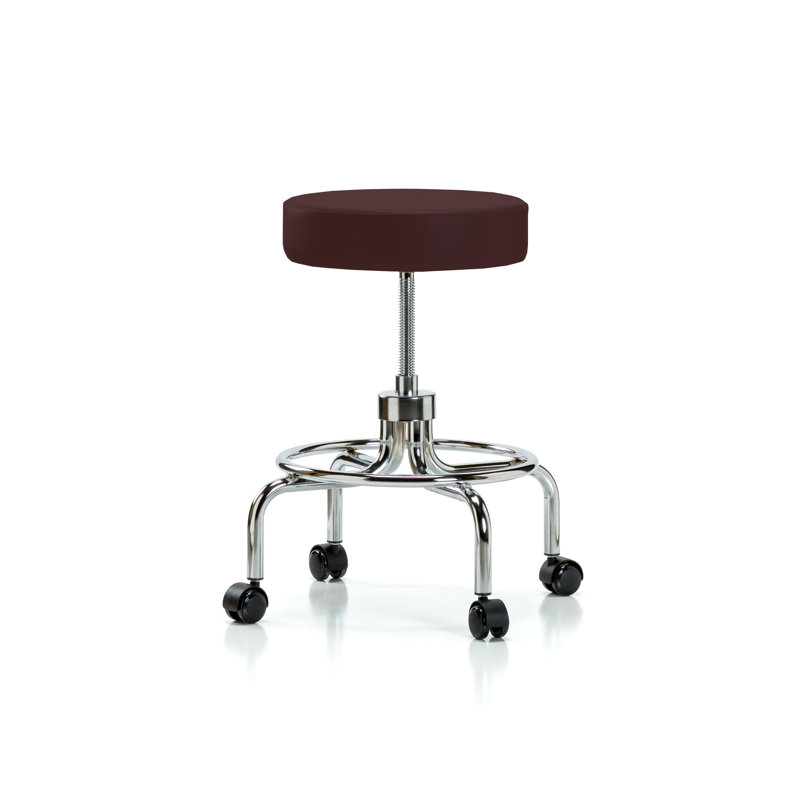 Adjustable Height Lab Stool with Footring and Wheels, Burgundy