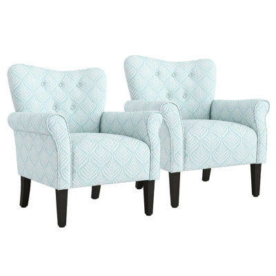 Set of 2 Modern Upholstered Accent Chair - Frond Blue
