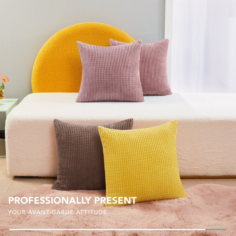 Deconov Ribbed Corduroy Square Throw Pillow Covers (Set of 2), 16" x 16", Pink