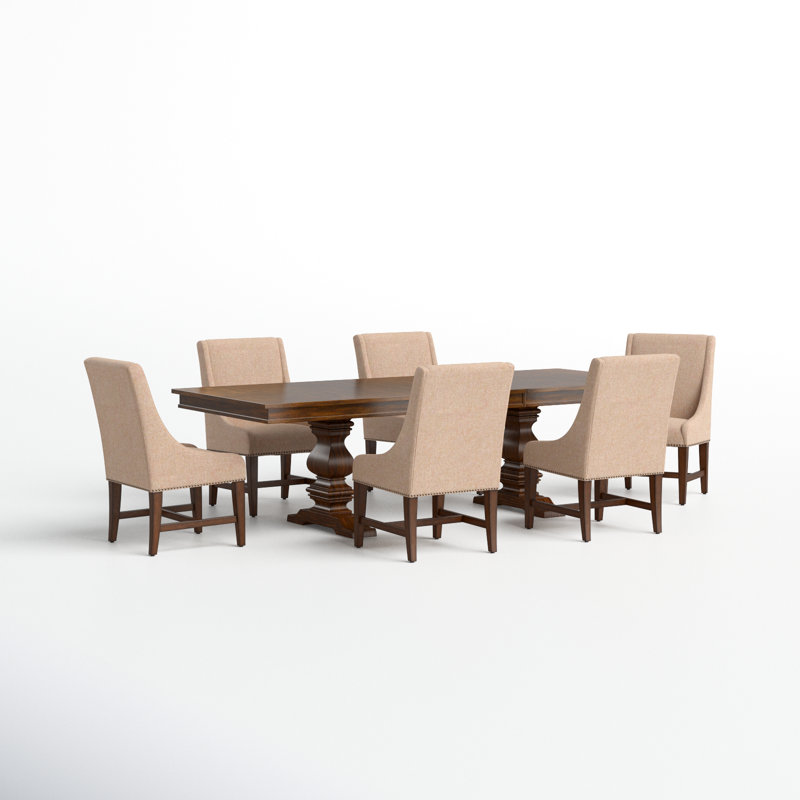 Barlow Extendable Double Pedestal Dining Set, 7 Pieces: Table, 6 Chairs