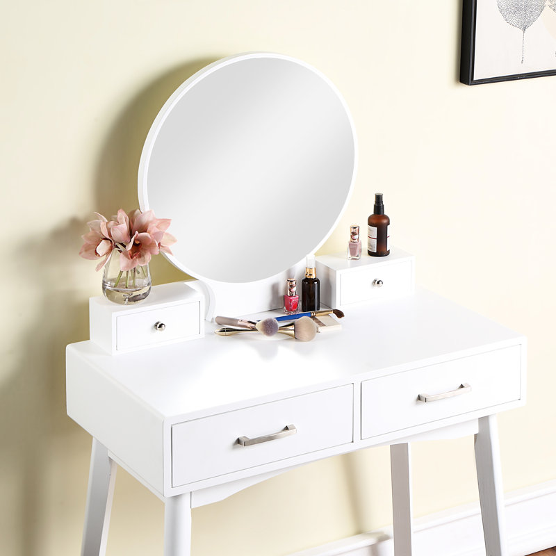 Modern Vanity - Tapered Legs And Solid Rubberwood For Home Contemporary Dressing Seat Metal Glide Wood Frame, White