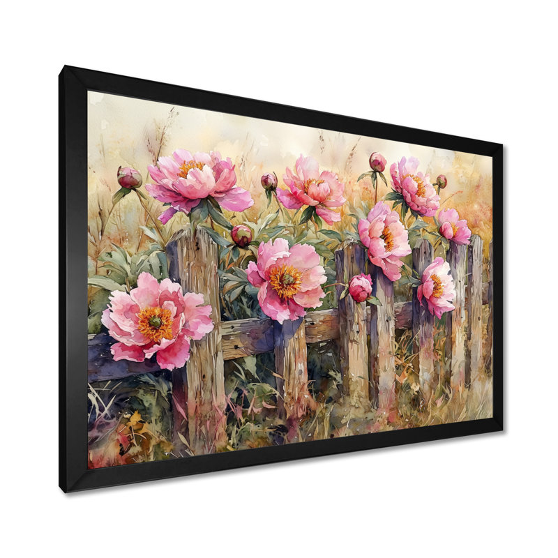 Ferme pivoines par la clôture rustique I - pivoines, art mural, Reproduction encadrée d'une seule photo, H 30 po x l 40 po