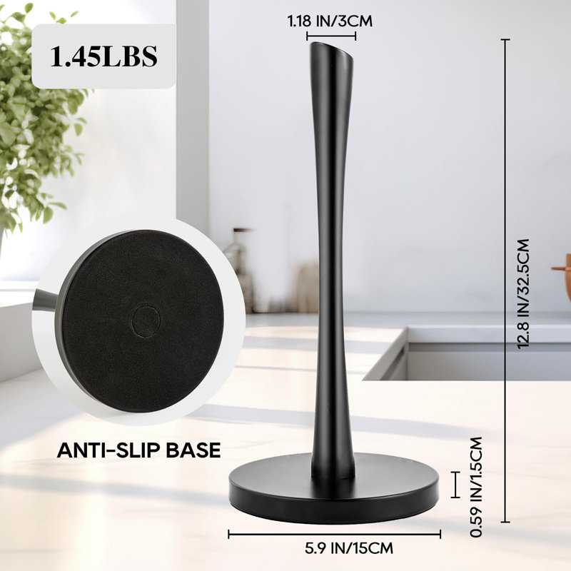 Stainless Steel Kitchen Paper Towel Countertop Stand, Black