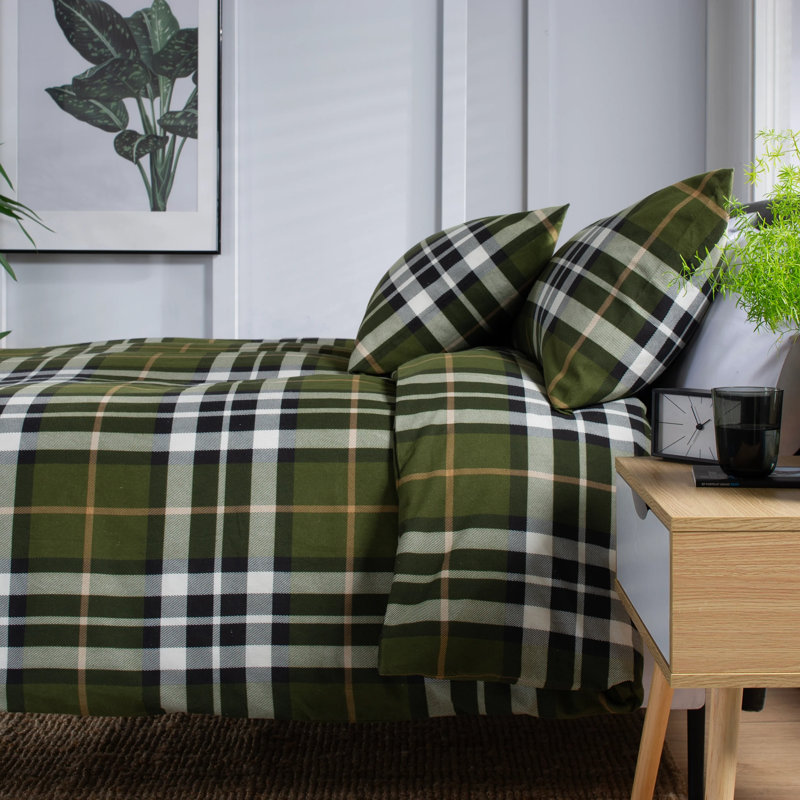 Cotton Chequered Duvet Cover Set with Pillowcases Included, Super King Duvet Cover Set + 2 Pillowcases