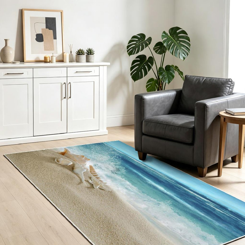 Tapis d'intérieur transparent plage lavable à la machine, vagues tropicales et vagues éclaboussantes, Rectangle 39 po x 63 po