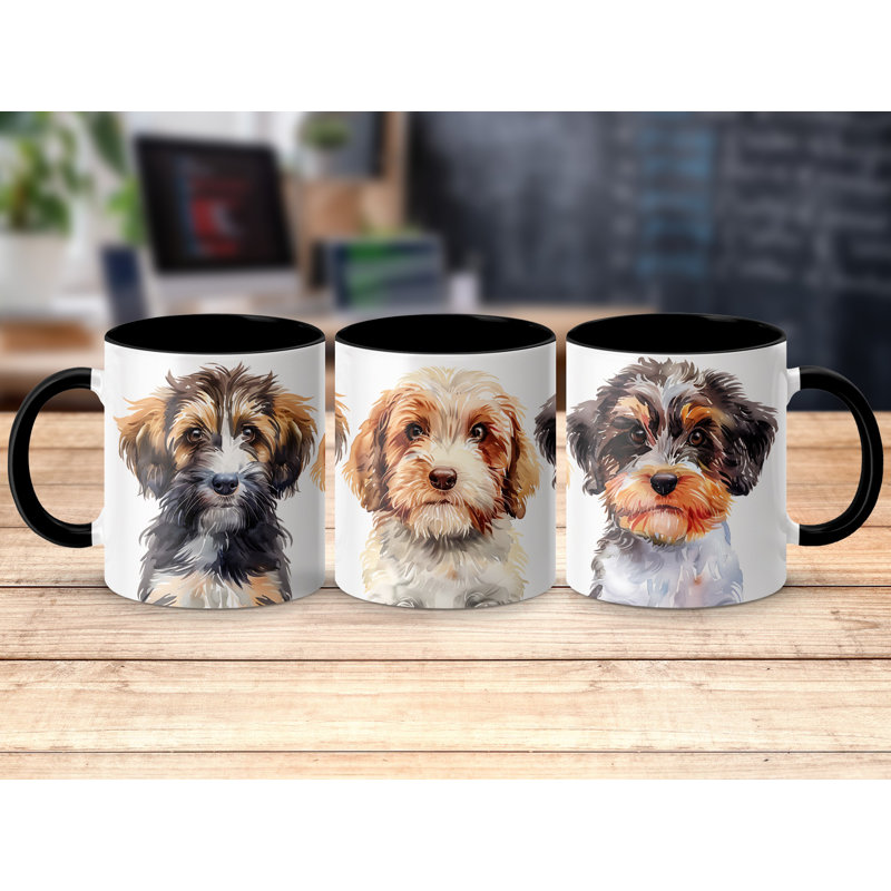 Three Adorable Fluffy Dogs Design 11oz Coffee Mug, 2, Black
