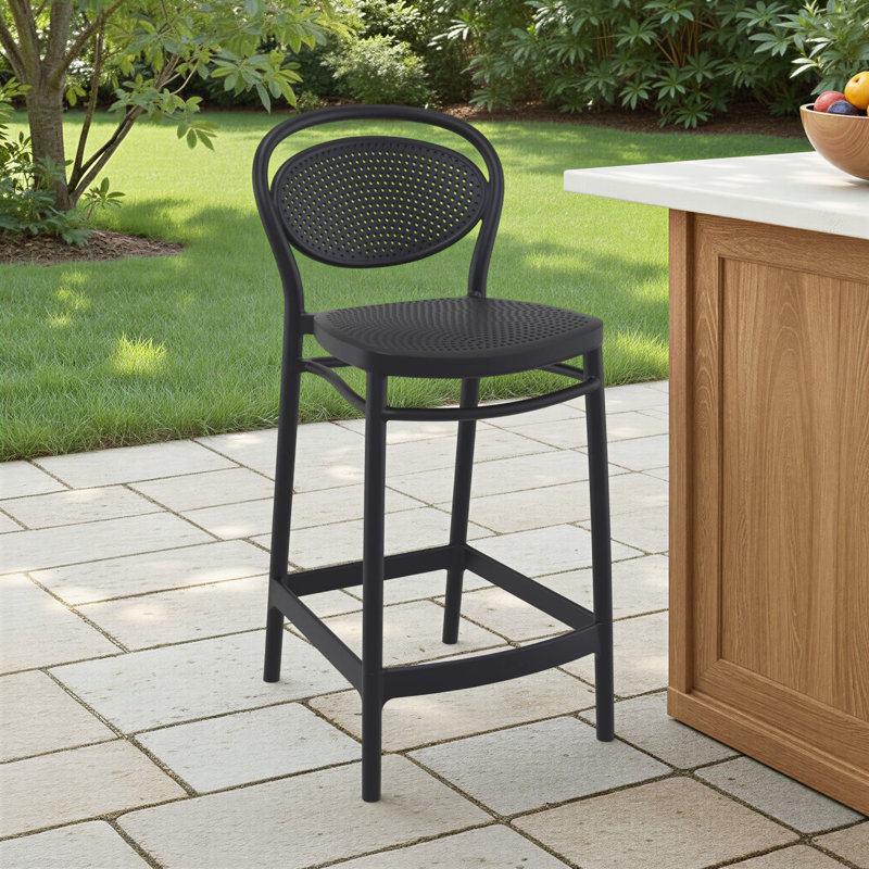 Farrah Outdoor Stool, Black, Counter Stool (25.6" Seat Height)