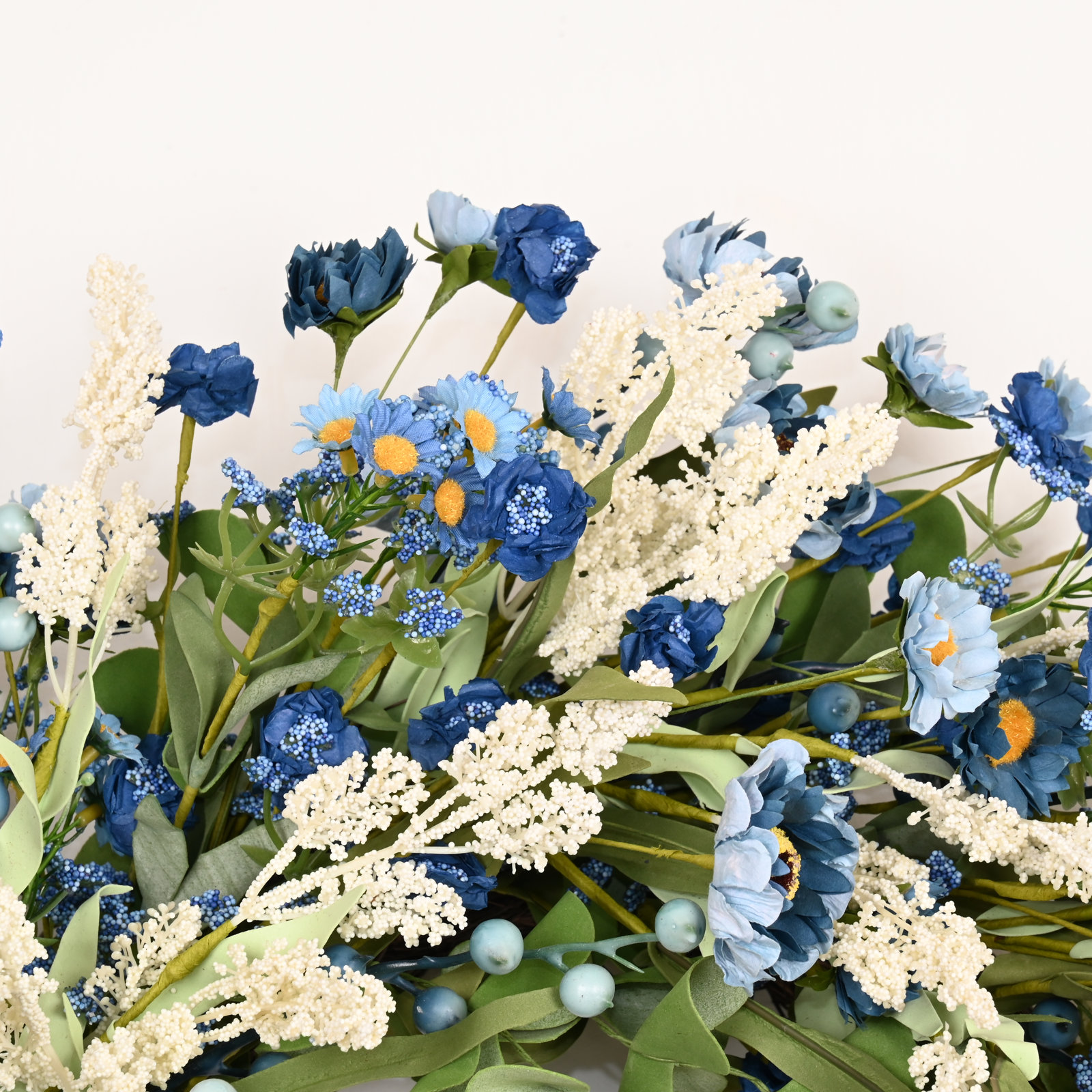 24" Artificial Farmhouse Blossom Cluster Berry Greenery Foliage Spring Summer Daisy Floral Wreath For Front Door