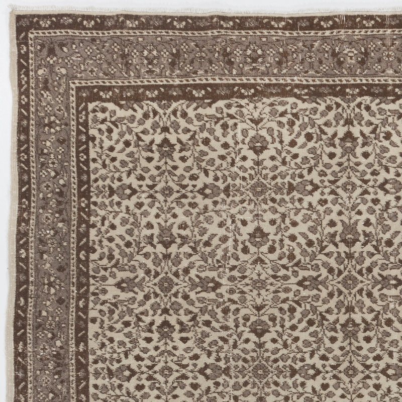 Tapis turc rétro fait à la main avec motif floral Oushak