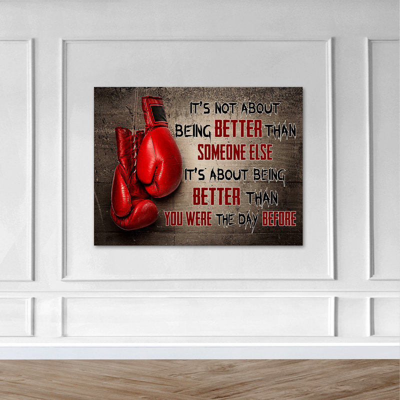 «A Boxing Game - It's Not about Being Better Than Someone Else» - Art textuel sur toile tendue, H 11 po x l 14 po x P 2 po
