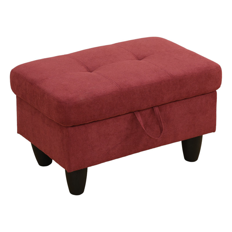  Repose-pieds capitonné rectangulaire avec rangement de 28,5 po Orella Marlinda, Flanelle rouge