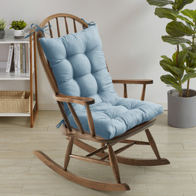 Rocking Chair Cushion Premium Comfortable Thick Tufted High-Backed Pillows Lounger Pads Nonslip Back Seat 2 Piece Set of Upper and Lower with Ties, Teal Colour