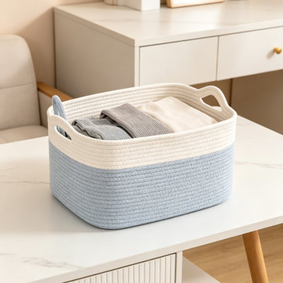 Panier de rangement en corde de coton tissé, bac de rangement pliable pour la maison, la chambre de bébé et le bureau, solution de rangement décorative polyvalente avec poignées