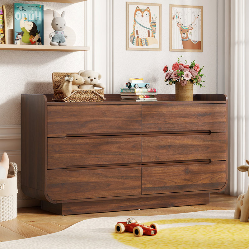 53.93"W Modern 6 - Drawer Dresser, Walnut
