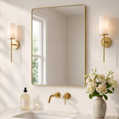 Metal Framed Tempered Glass Rectangular Wall Mirror,Bathroom Vanity Mirror