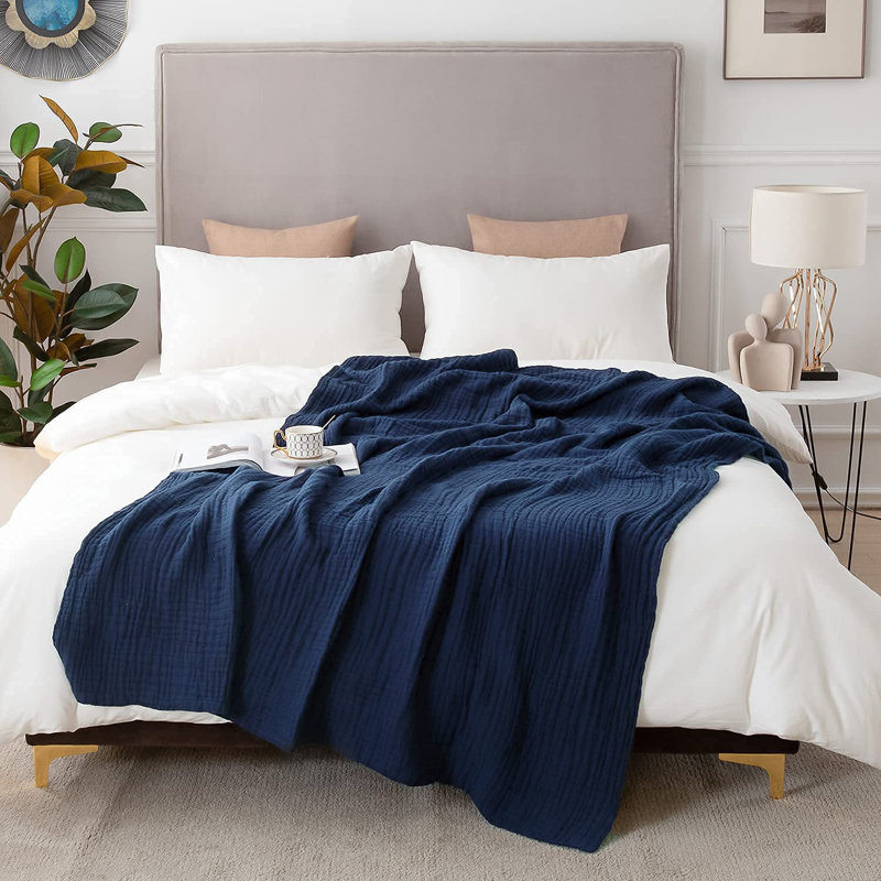 Couverture 100% coton Gwen, Bleu marine