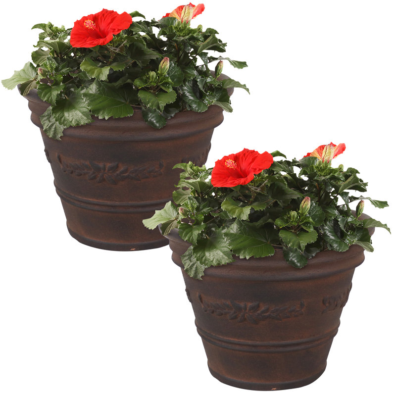 Pot de fleurs rond en polyrésine pour l'extérieur de 13 po x 9,75 po - Fast - rouille - ensemble de 2, 2