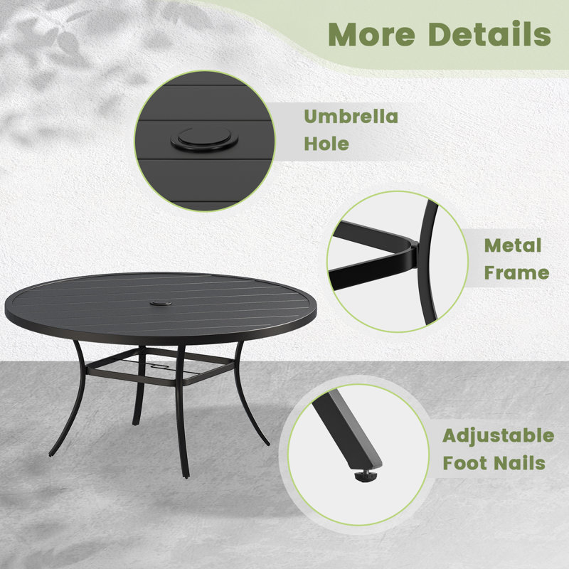Ensemble repas extérieur 6 personnes, Bleu / Noir, 28" H x 50" W x 50" D