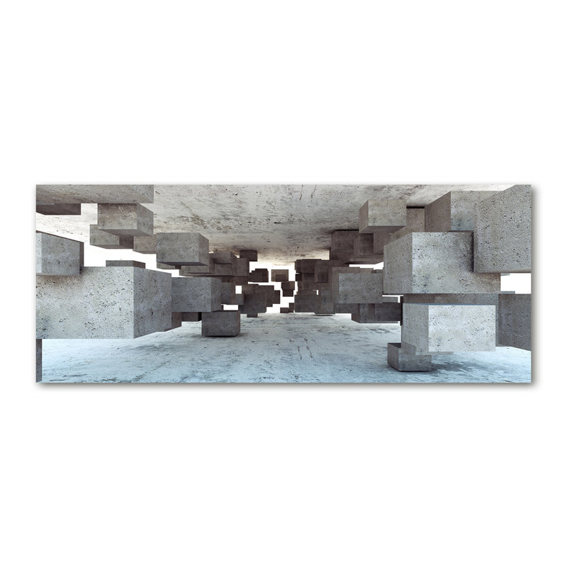 Cubes In Concrete - No Frame Print on Glass, Canvas, 50cm H x 125cm W x 2cm D
