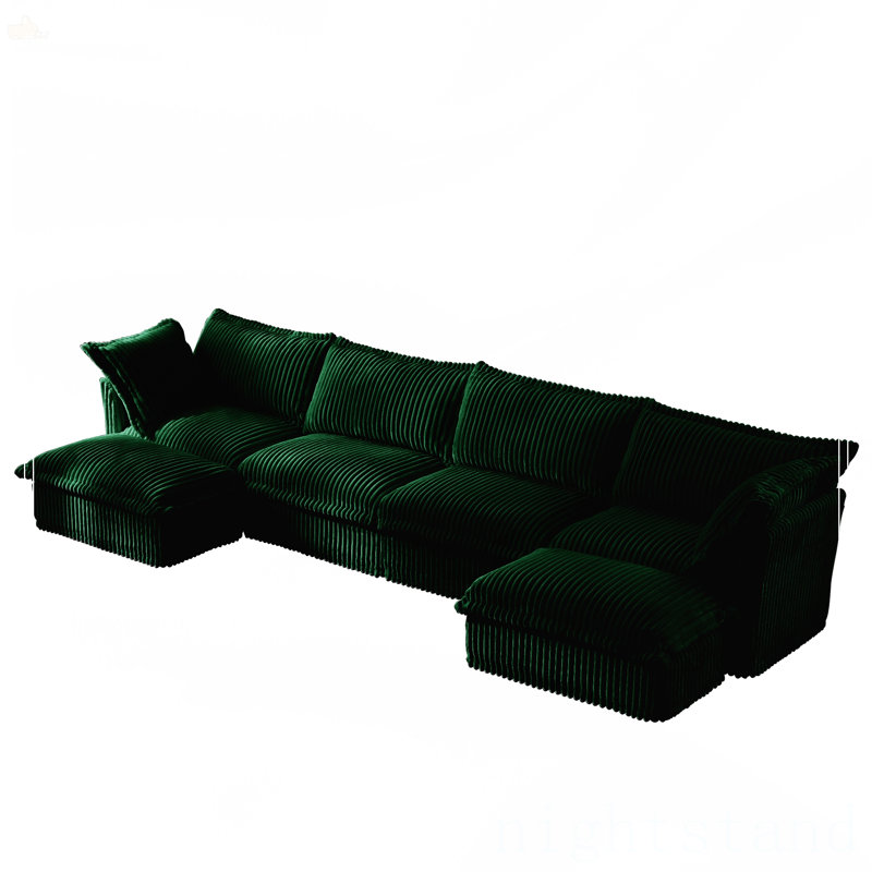 Canapé modulaire à assise large et profonde à housse en U, Velours côtelé vert