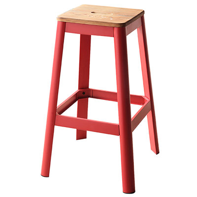 Rustic Red Stool With Natural Wood And Metal Leg Assembly Pine Bar Legs Appeal