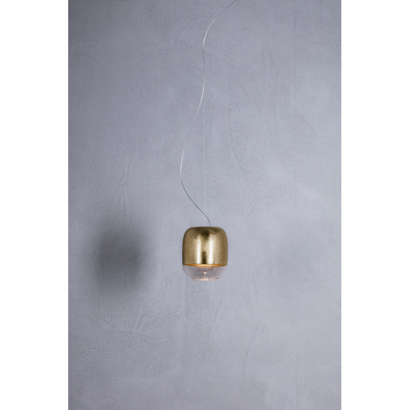 Gong 1 - Light Chrome LED Single Pendant, No, Golden Leaf, 200cm H x 18cm W x 18cm D