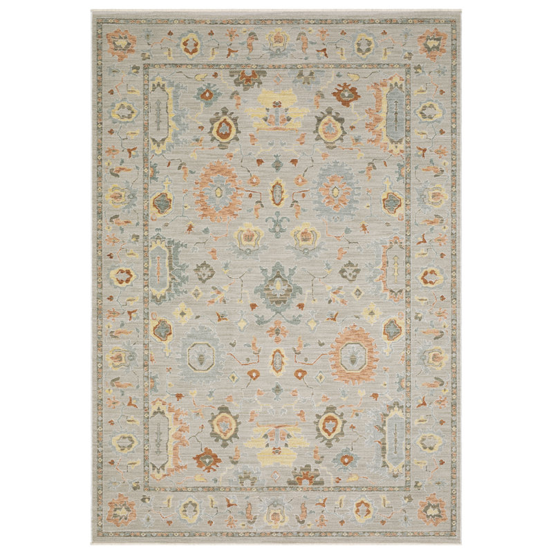 Tapis bohème gris / multicolore Kula, Rectangle 5 pi 3 po x 7 pi 9 po