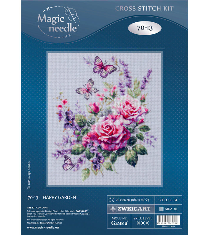 Kit de point de croix compté Happy Garden par Magic Needle 70-13