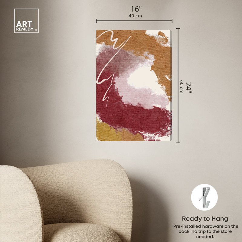 Burgundy and Cork Abstract Canvas Wall Art, 16" x 24"
