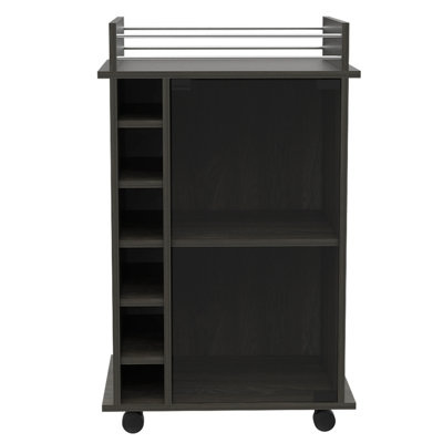 Dukat Bar Cart,Two Shelves, Six Builtin Wine Rack, Four Casters