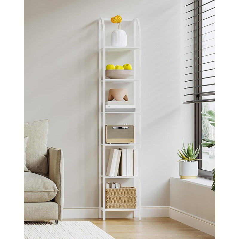 Bibliothèque étroite, étagère de rangement haute avec cadre en acier