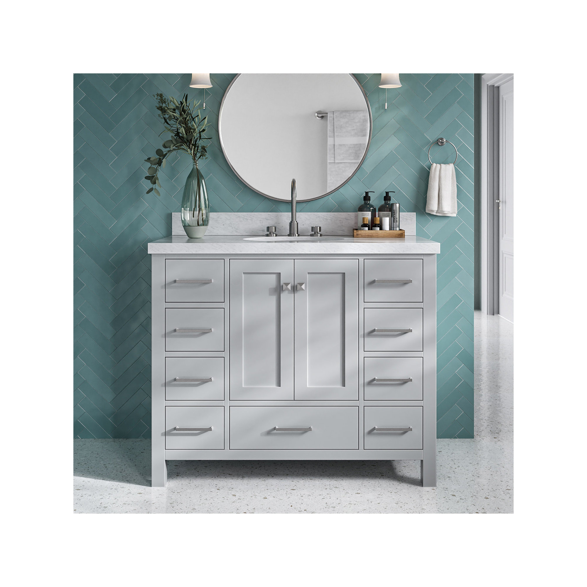 Cambridge 43'' Single Bathroom Vanity, Gray, Brushed Nickel